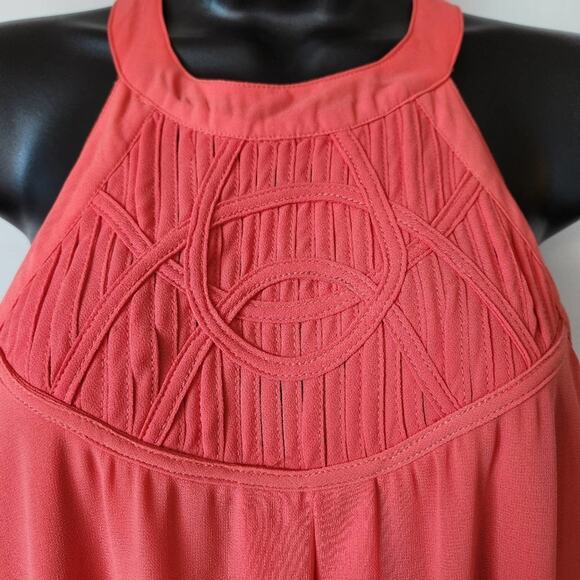 YA LOS ANGELES Coral Orange Silk Blend High-Neck Lined Mini Dress Womens Large L - Picture 7 of 12